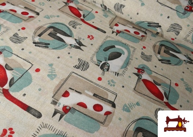 Tela de Loneta Estampado Gatos de Colores