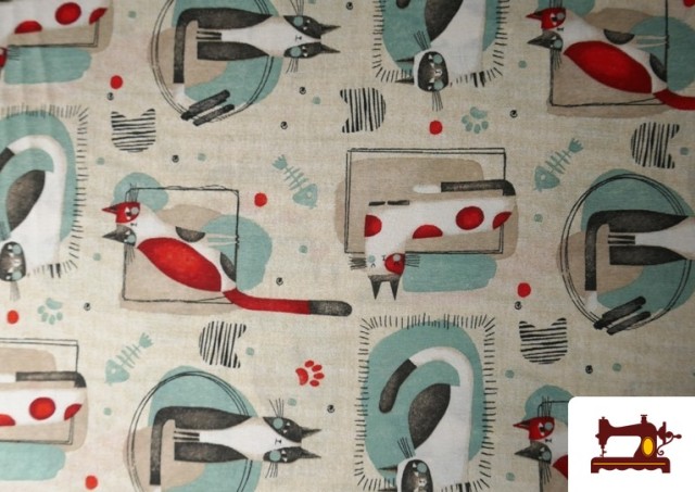 Comprar Tela de Loneta Estampado Gatos de Colores