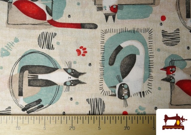 Comprar online Tela de Loneta Estampado Gatos de Colores
