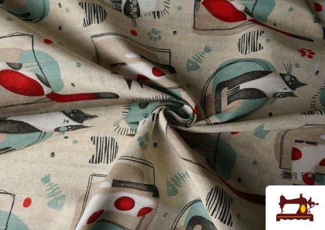 Venta online de Tela de Loneta Estampado Gatos de Colores