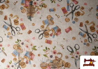Comprar Tela de Loneta Estampado de Costura Floral Romántico