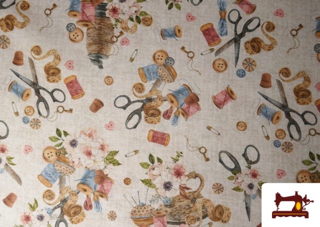 Comprar Tela de Loneta Estampado de Costura Floral Romántico