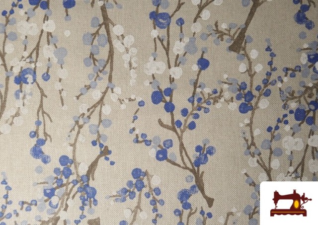 Venta de Tela de Half Panama Estampado Ramas de Algodón Azul