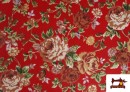 Venta de Tela de Algodón Estampado Tradicional Floral color Rojo