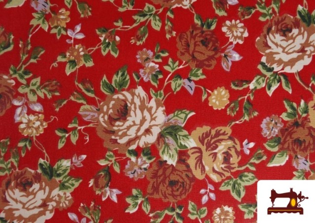 Venta de Tela de Algodón Estampado Tradicional Floral color Rojo
