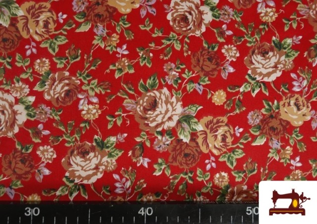 Comprar online Tela de Algodón Estampado Tradicional Floral color Rojo