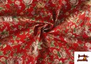 Venta online de Tela de Algodón Estampado Tradicional Floral color Rojo