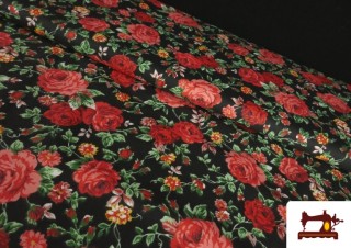Tela de Algodón Estampado Tradicional Floral color Negro