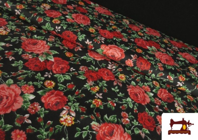 Tela de Algodón Estampado Tradicional Floral color Negro
