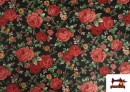 Tela de Algodón Estampado Tradicional Floral color Negro