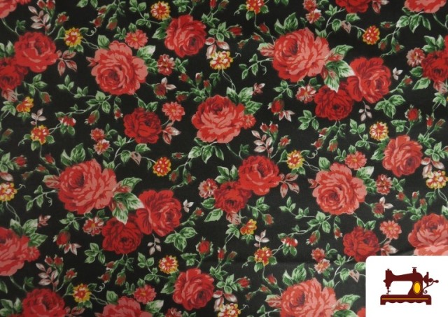 Tela de Algodón Estampado Tradicional Floral color Negro