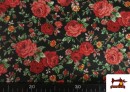 Venta de Tela de Algodón Estampado Tradicional Floral color Negro