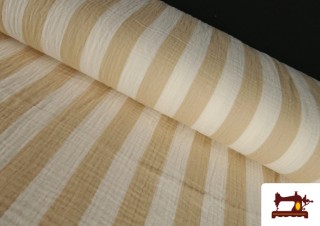 Tela de Muselina de Algodón Rayas Beige