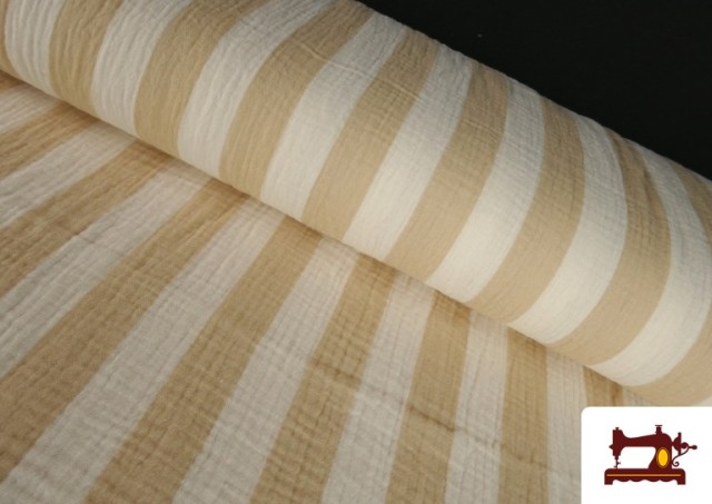 Tela de Muselina de Algodón Rayas Beige