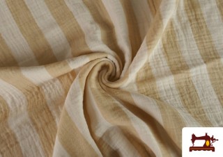 Venta online de Tela de Muselina de Algodón Rayas Beige
