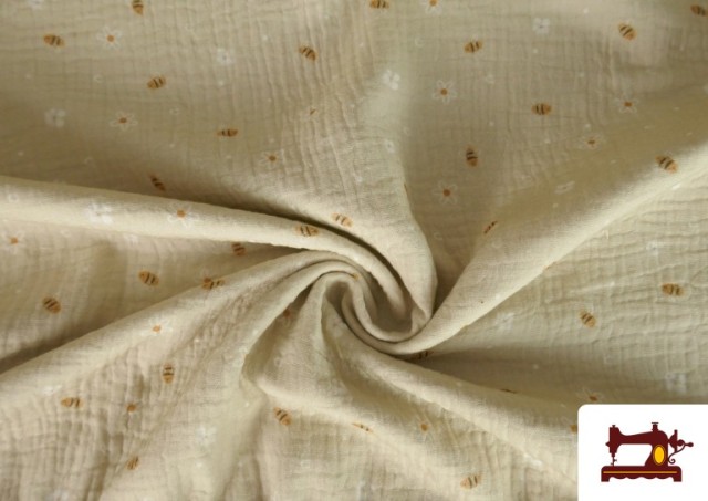 Venta online de Tela de Muselina de Algodón Flores y Abejitas Infantil