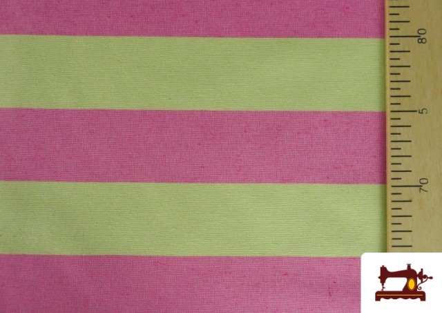 Comprar online Tela de Loneta Rayas De Colores Veraniegos color Verde