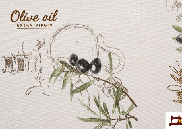 Venta de Tela Estampada con Motivos de Hojas de Olivo y Aceite