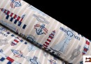 Tela Estampada con Motivos del Mar con Veleros, Faros y Nudos Marineros