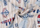 Tela Estampada con Motivos del Mar con Veleros, Faros y Nudos Marineros